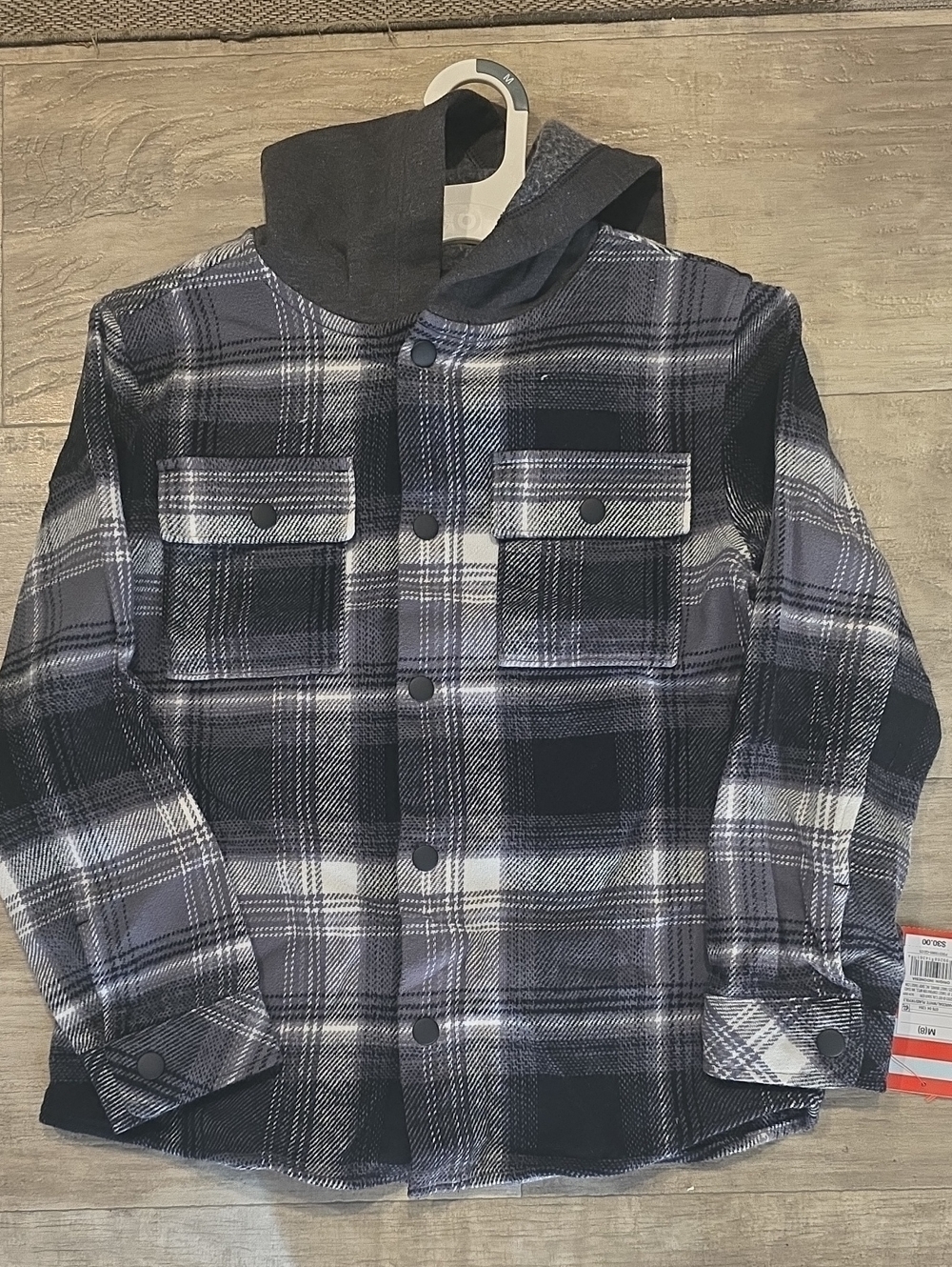 Kids Black & Gray Plaid Hooded Flannel Shirt